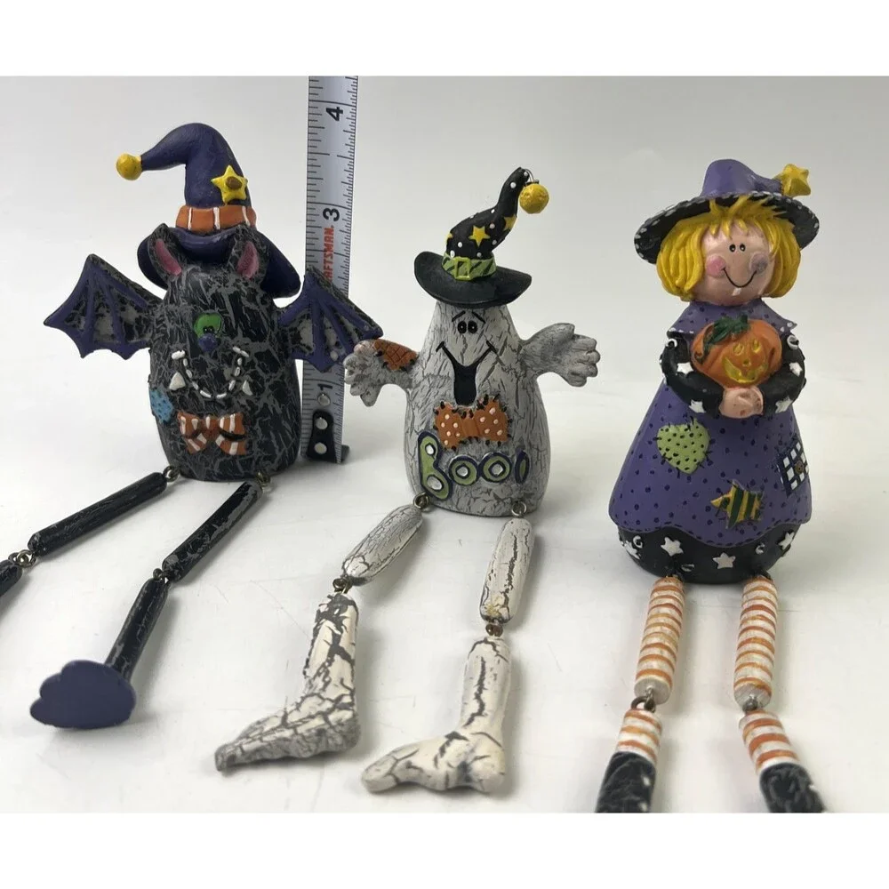 Halloween Dangle Legs Bat/Witch/Ghost Lot Of 3 Decorative Figures